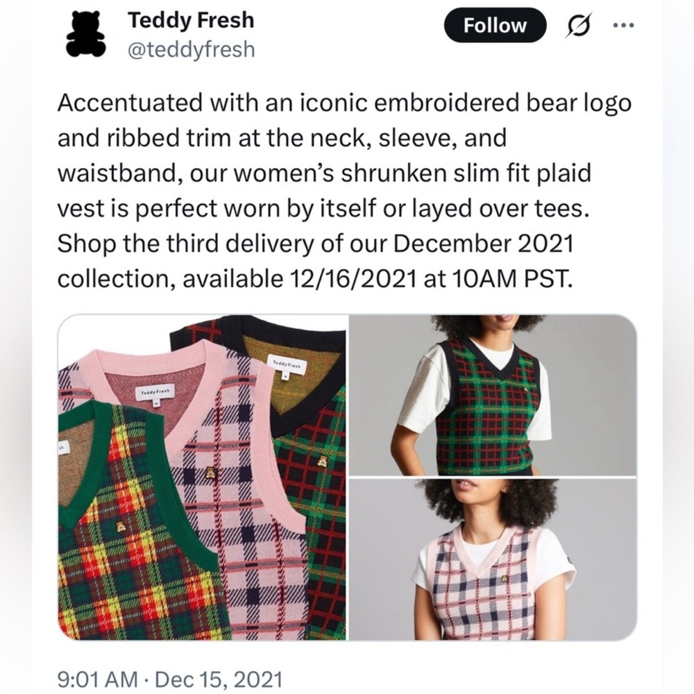 2021 TEDDY FRESH Pink Plaid Vest - Picture 7 of 7